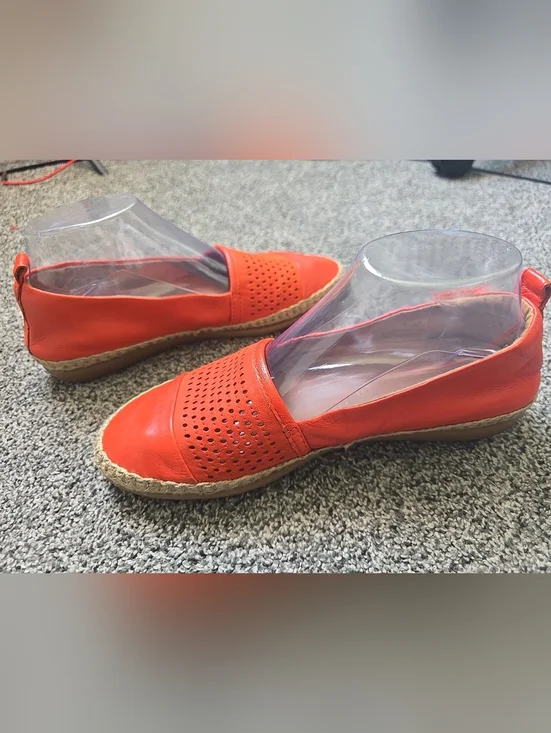 Clarks Artisan Reeney Helen Orange Leather Slip On Espadrille Flats Loafer 8M - Picture 6 of 10